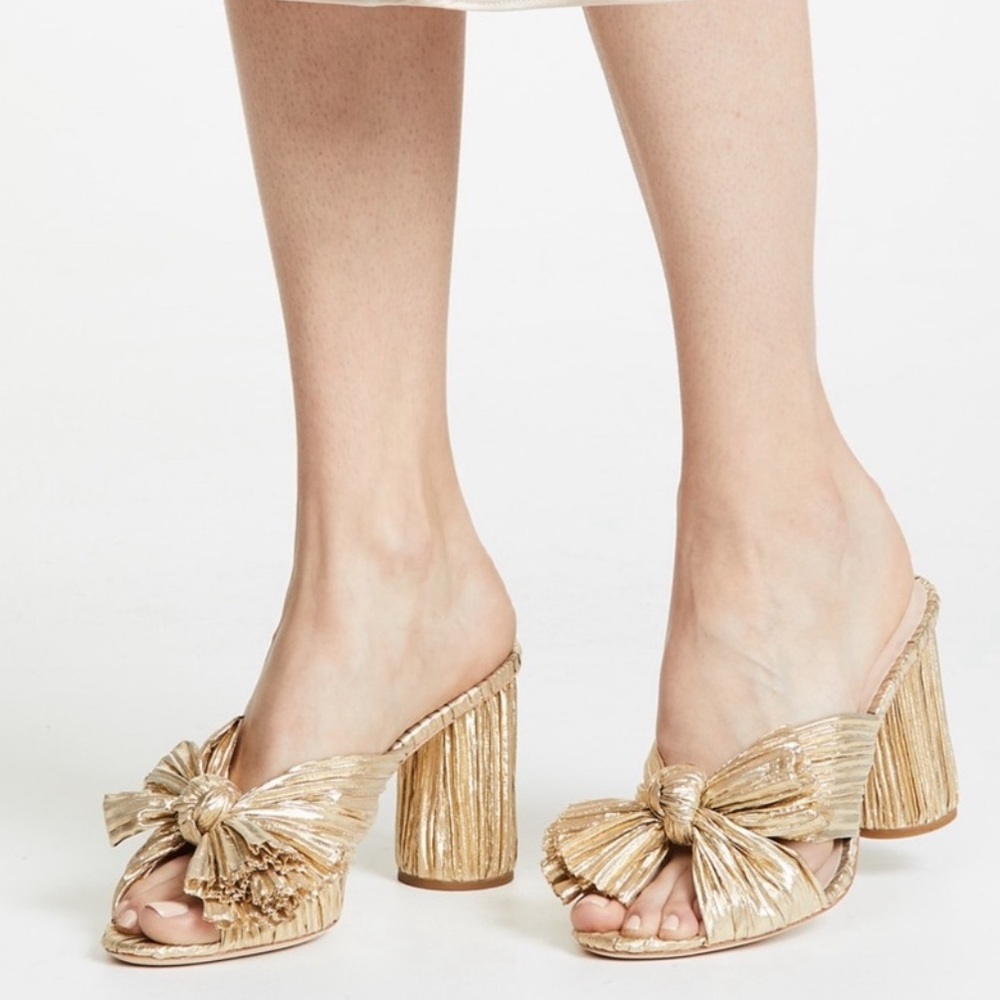Loeffler Randall Gold Mules with Decorative Bow